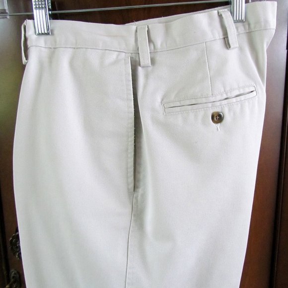 MEN'S 34 x 32 KHAKI PANTS, FLAT FRONT COTTON, LIGHT TAN, BEIGE, CREAM, EUC - Picture 3 of 5